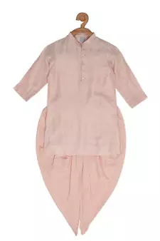 Peach Cotton plain FLYING DHOTI KURTA SET