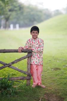 beige Brocade printed ROYAL BIRD BANDHGALA SET