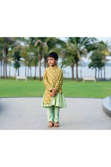 Green Brocade printed THE MACAW KING KURTA SET