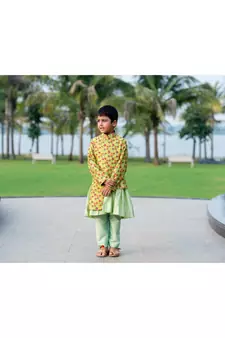 Green Brocade printed THE MACAW KING KURTA SET