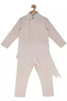 Beige cotton silk plain IVORY KURTA & PYJAMA SET