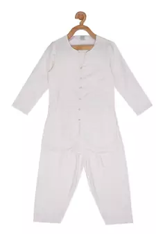 White cotton silk plain PEARL KURTA & PYJAMA SET