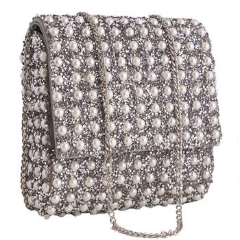 Angeline's Pearl Studded Grey Designer Sling Bag 1