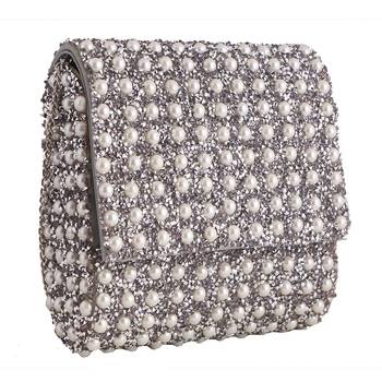 Angeline's Pearl Studded Grey Designer Sling Bag 2