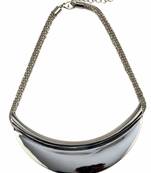 Shimmering Stiff Silver Crescent Necklace