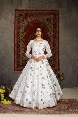 White Tafetta Silk Party Wear Gown Semi Stitched 1
