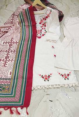 Hand Work Embroidery Work Cotton Kurta With Sharara And Silk Dupatta Set 2