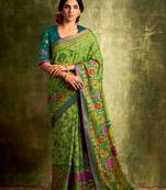 Women's Green and Maroon Color Printed Chanderi Silk Saree with Bangalory Silk Unstitch Blouse Piece