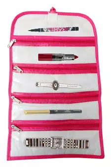 Atorakushon   Fabric Cosmetic Makeup Pouch Payal Chain watches Wrist Watch Jewelry Organizer Pack of 1 (Pink)