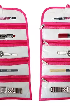 Atorakushon   Fabric Cosmetic Makeup Pouch Payal Chain watches Wrist Watch Jewelry Organizer Pack of 2 (Pink)
