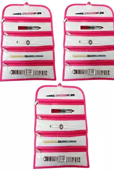 Atorakushon   Fabric Cosmetic Makeup Pouch Payal Chain watches Wrist Watch Jewelry Organizer Pack of 3 (Pink)