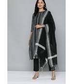 Kvsfab Black & White Striped Pure Handloom Cotton Unstitched Dress Material