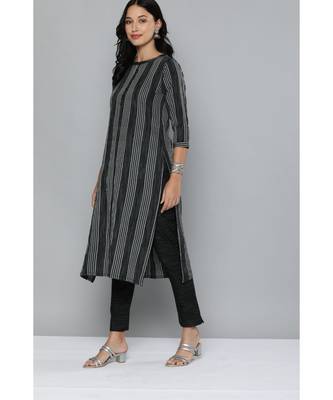 Kvsfab Black & White Striped Pure Handloom Cotton Unstitched Dress Material 2