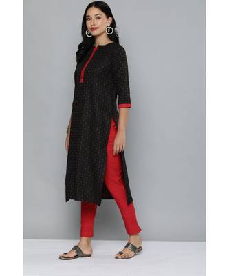 Kvsfab Black & Red Ethnic Motif Patterned Pure Handloom Cotton Unstitched Dress Material 3
