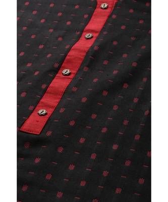 Kvsfab Black & Red Ethnic Motif Patterned Pure Handloom Cotton Unstitched Dress Material 4