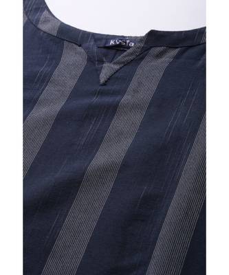 Kvsfab Navy Blue & Off White Striped Pure Handloom Cotton Unstitched Dress Material 4
