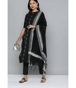 Kvsfab Black & White Striped Pure Handloom Cotton Unstitched Dress Material