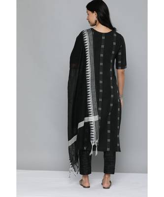 Kvsfab Black & White Striped Pure Handloom Cotton Unstitched Dress Material 2