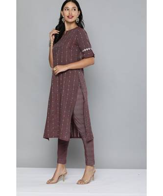 Kvsfab Rust Brown & White Ethnic Motif Patterned Pure Handloom Cotton Unstitched Dress Material 3