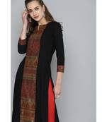 Kvsfab Women Black & Orange Ethnic Motifs Ikat Printed Panelled Heavy Rayon Kurta