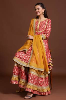 Red Colored Kurti Sharara and Dupatta Set 1