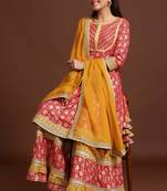 Red Colored Kurti Sharara and Dupatta Set