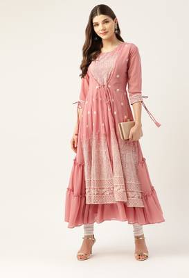 Peach embroidered georgette embroidered-kurtis 1