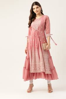 Peach embroidered georgette embroidered-kurtis
