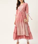 Peach embroidered georgette embroidered-kurtis