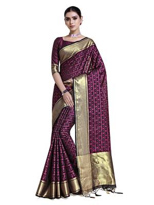 Black woven art silk saree with blouse 1