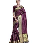 Black woven art silk saree with blouse