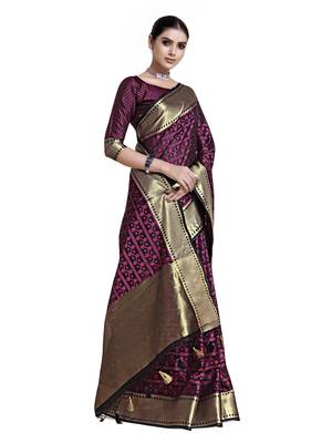Black woven art silk saree with blouse 2
