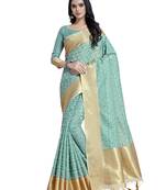 Turquoise woven art silk saree with blouse