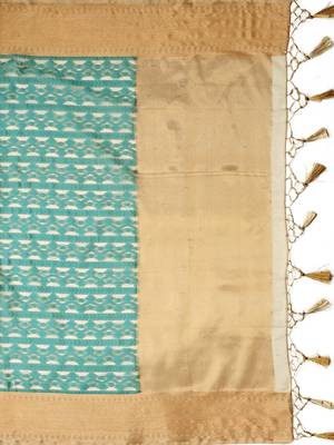 Turquoise woven art silk saree with blouse 3