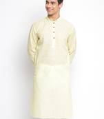 Light Yellow plain Pattern Straight men kurta