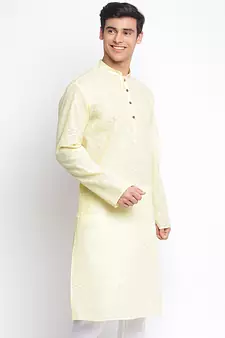 Light Yellow plain Pattern Straight men kurta