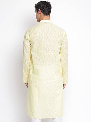 Light Yellow plain Pattern Straight men kurta 4