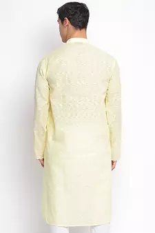 Light Yellow plain Pattern Straight men kurta