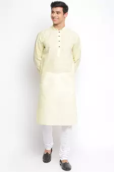 Light Yellow plain Pattern Straight men kurta