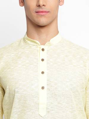 Light Yellow plain Pattern Straight men kurta 6