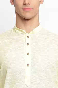 Light Yellow plain Pattern Straight men kurta