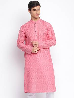 Pink plain Pattern Straight men kurta 1
