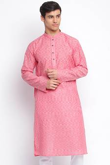 Pink plain Pattern Straight men kurta