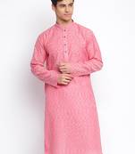 Pink plain Pattern Straight men kurta