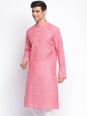 Pink plain Pattern Straight men kurta 2