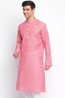 Pink plain Pattern Straight men kurta