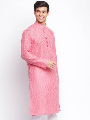Pink plain Pattern Straight men kurta 3