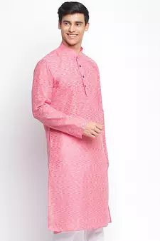 Pink plain Pattern Straight men kurta