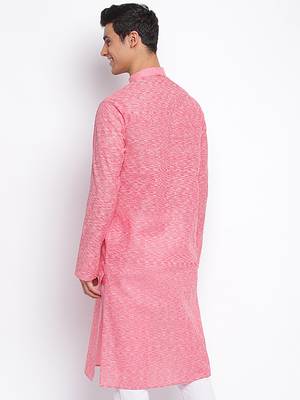 Pink plain Pattern Straight men kurta 4