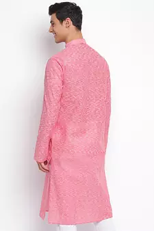 Pink plain Pattern Straight men kurta